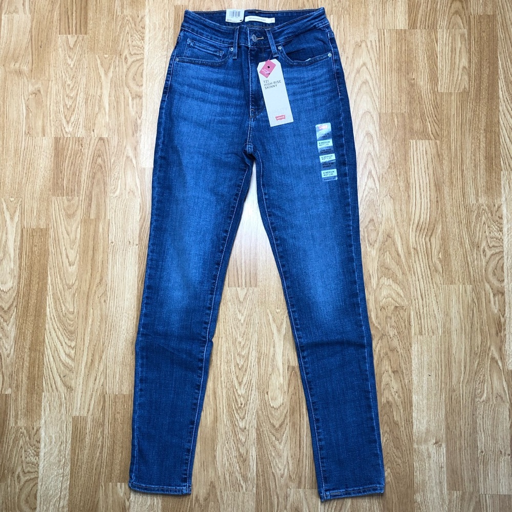levi's women's sz 4 med 721 high rise skinny jean slim hip thigh 27x30 Blue